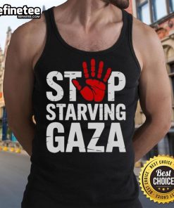 Official Stop Starving Gaza Save Children hand tank top featuring a bold message for humanitarian support and awareness.