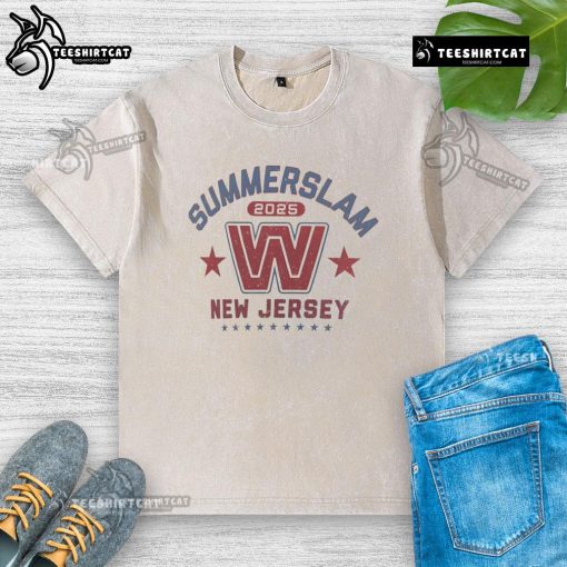 Official SummerSlam 2025 New Jersey washed t-shirt featuring vibrant graphics and a comfortable fit for fans.