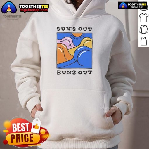 Official Suns Out Buns Out Hoodie in vibrant colors, perfect for summer fashion and casual wear.