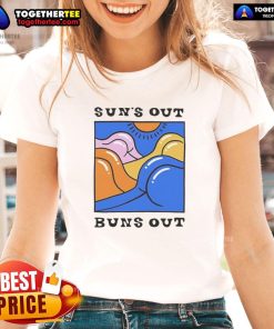 Official Suns Out Buns Out Ladies Tee in vibrant colors, perfect for summer outings and casual wear.