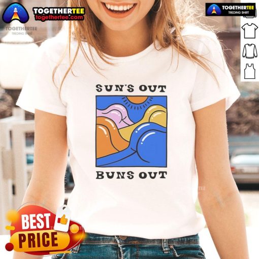 Official Suns Out Buns Out Ladies Tee in vibrant colors, perfect for summer outings and casual wear.