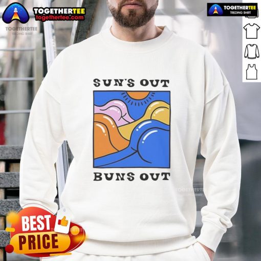 Official Suns Out Buns Out Sweatshirt in vibrant colors, perfect for summer outings and casual wear.