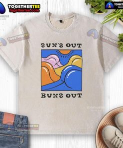 Official Suns Out Buns Out washed t-shirt featuring a trendy design, perfect for summer outings and casual wear.