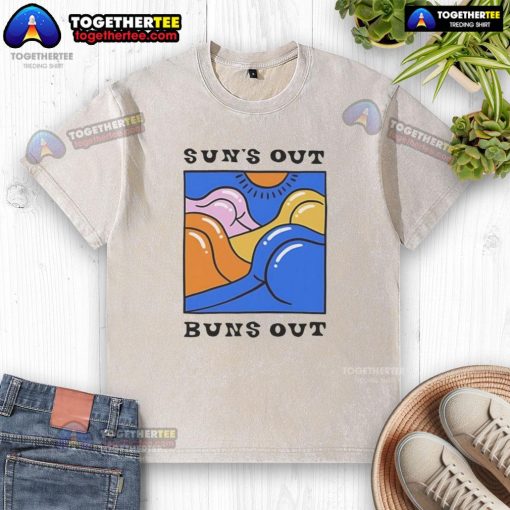Official Suns Out Buns Out washed t-shirt featuring a trendy design, perfect for summer outings and casual wear.