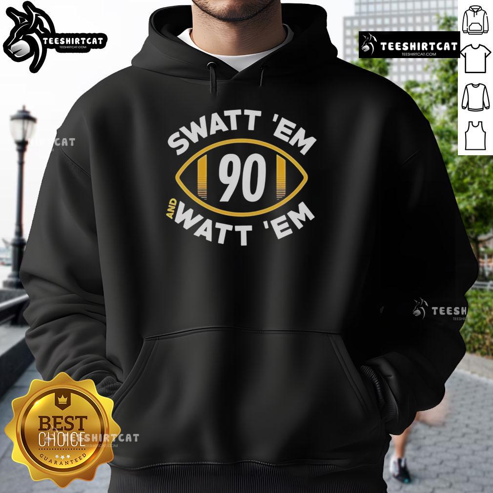 Official Swatt Em And Watt Em 90 Pittsburgh Football Hoodie Official Swatt Em and Watt Em 90 Pittsburgh Football Hoodie in black, showcasing team pride and stylish design.