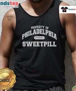 Official Sweet Pill Property of Philadelphia Philly tank top featuring vibrant design and stylish fit for fans.