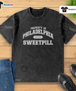 Philly washed t-shirt featuring the Official Sweet Pill design, perfect for showcasing Philadelphia pride.