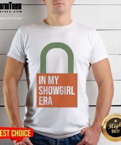 Official Taylor In My Showgirl Era Orange Lock T-Shirt featuring vibrant design and stylish fit for fans.