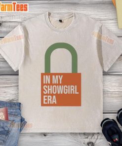 Official Taylor In My Showgirl Era orange lock washed t-shirt featuring vibrant design and casual style.