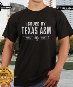 Texas A&M Aggies official t-shirt issued by Texas A&M Athletic Department, featuring school colors and logo.