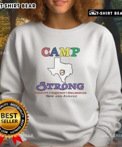 Alt Text: Official Texas Camp Strong Now and Always Sweatshirt in navy blue, featuring a bold graphic design and comfortable fit.