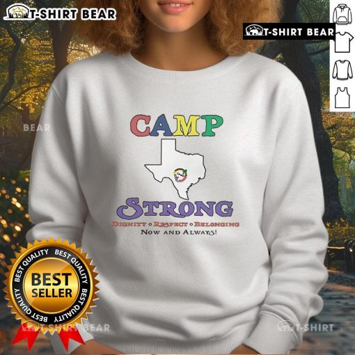 Alt Text: Official Texas Camp Strong Now and Always Sweatshirt in navy blue, featuring a bold graphic design and comfortable fit.