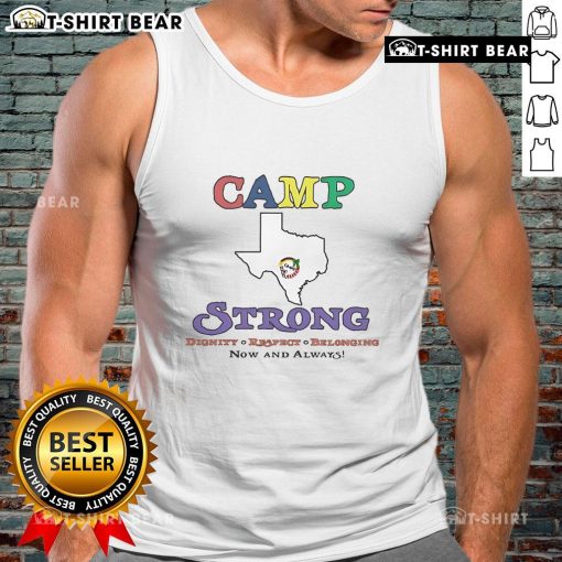 Official Texas Camp Strong Now and Always Tank Top in vibrant colors, perfect for showing Texas pride and camp spirit.