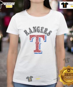 Alt Text: Official Texas Rangers Rebel Athletics logo on a stylish ladies tee, perfect for fans and casual wear.