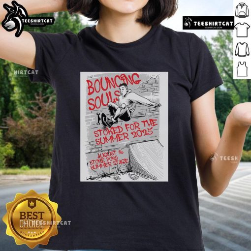 Official The Bouncing Souls August 16, 2025 Stone Pony Summer Stage poster on a ladies tee, vibrant design, music event.