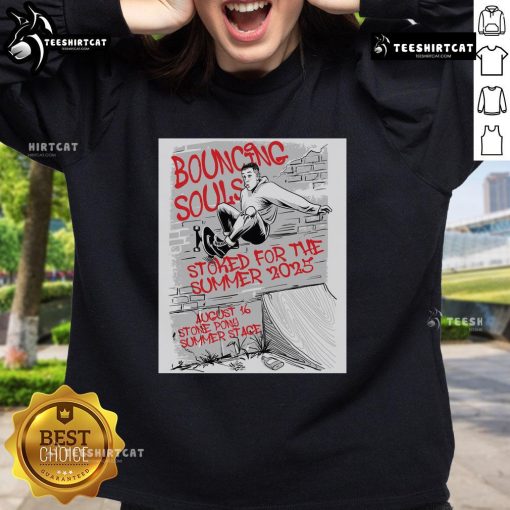 Alt Text: Official Bouncing Souls August 16, 2025 Stone Pony Summer Stage poster on a stylish sweatshirt design.