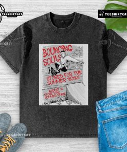 Official The Bouncing Souls August 16, 2025 Stone Pony Summer Stage poster on a washed t-shirt, featuring vibrant graphics.