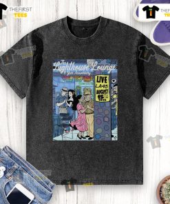 Alt Text: 6 Year Anniversary Poster for The Lighthouse Lounge on a washed t-shirt, August 15, 2025, celebrating a milestone.