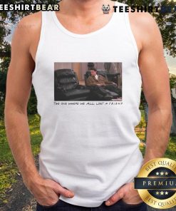 Chandler Bing tank top from 'The One Where We All Lost A Friend' featuring iconic quotes and vibrant design.
