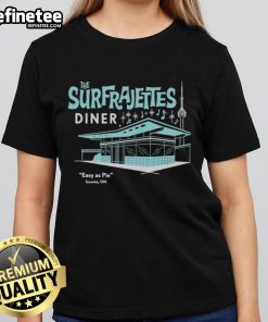 Alt Text: Official The Surfrajettes Diner Easy As Pie Toronto ON ladies tee featuring vibrant design and retro style.