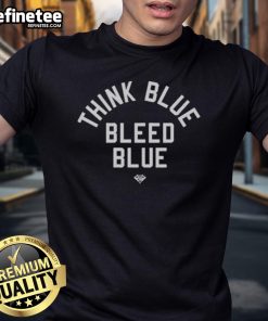 Official Think Blue Bleed Blue T-Shirt featuring bold blue graphics, perfect for fans supporting the movement.