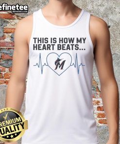 Alt Text: Official Miami Marlins tank top featuring 'This Is How My Heart Beats' design, perfect for fans and summer wear.