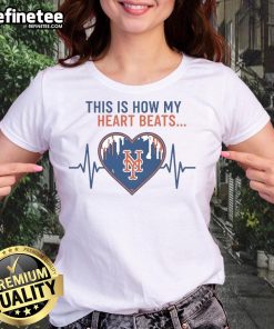 Alt Text: Official New York Mets ladies tee featuring 'This Is How My Heart Beats' design, perfect for passionate fans.