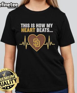 San Diego Padres ladies tee featuring 'This Is How My Heart Beats' design, perfect for passionate fans and stylish comfort.
