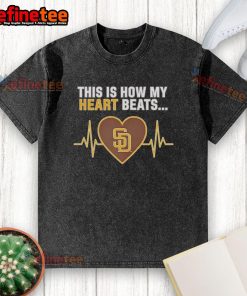 Official San Diego Padres washed t-shirt featuring 'This Is How My Heart Beats' graphic design, perfect for fans.