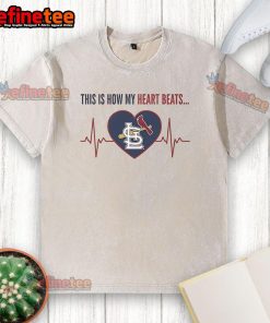 Official St. Louis Cardinals washed t-shirt featuring 'This Is How My Heart Beats' design in vibrant colors.