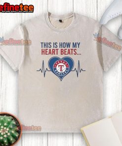Official Texas Rangers 'This Is How My Heart Beats' washed t-shirt featuring team colors and logo, perfect for fans.
