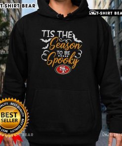 Official San Francisco 49ers hoodie with 'Tis The Season To Be Spooky' design, perfect for Halloween and football fans.