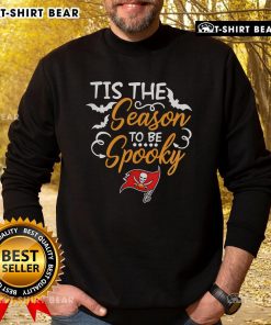 Official Tis The Season To Be Spooky Tampa Bay Buccaneers sweatshirt featuring festive Halloween-themed design.