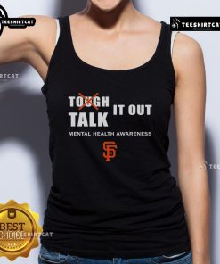 Official Tough It Out Talk Mental Health Awareness tank top featuring bold graphics promoting mental health advocacy.