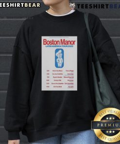 Official Tour Latin America 2025 Boston Manor sweatshirt poster featuring vibrant tour graphics and dates.
