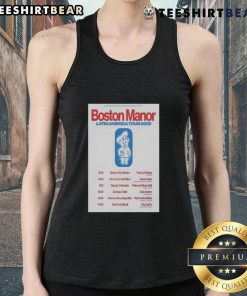 Alt Text: Official Tour Latin America 2025 Boston Manor poster on a stylish tank top, showcasing vibrant design and tour details.