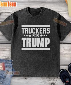 Official Truckers For Trump washed t-shirt featuring bold graphics and a patriotic design, perfect for supporters.