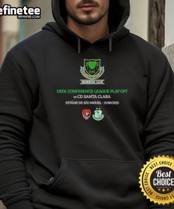 Official UEFA Conference League Playoff hoodie featuring Shamrock Rovers FC vs CD Santa Clara design for 2025.