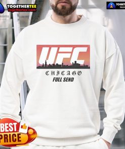 Alt Text: Official UFC Chicago skyline white sweatshirt featuring a stylish design for MMA fans and collectors.
