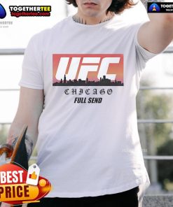 Official UFC Chicago Skyline White T-Shirt featuring iconic Chicago skyline design for MMA fans and collectors.
