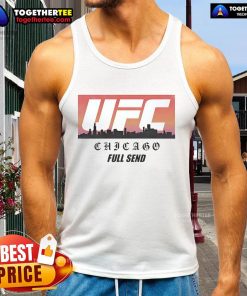 Alt Text: Official UFC Chicago Skyline White Tank Top featuring iconic cityscape design, perfect for fight fans and summer wear.