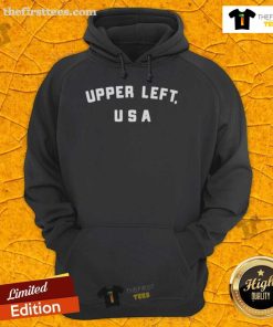 Official Upper Left USA Hoodie in navy blue featuring a stylish design, perfect for casual wear and American pride.