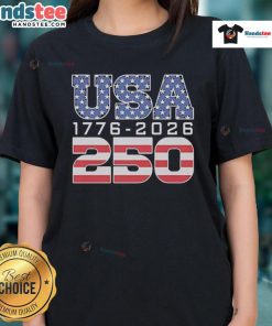 Official USA 1776-2026 250th Independence Day Ladies Tee showcasing patriotic design for the American celebration.