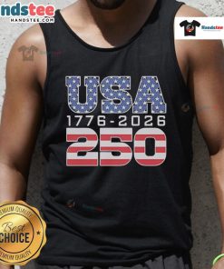 Official USA 1776-2026 250th Independence Day tank top featuring patriotic design and vibrant colors for celebration.
