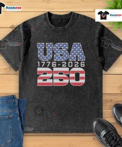 Alt Text: Official USA 17762026 250th Independence Day washed t-shirt featuring vintage design and patriotic colors.
