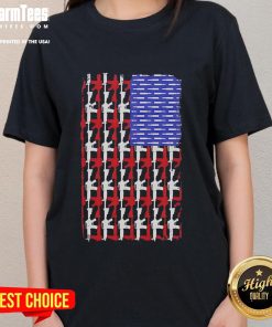Alt Text: Official USA Guns and Bullets Flag Ladies Tee featuring a patriotic design perfect for gun enthusiasts.