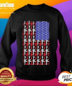 Alt Text: Official USA Guns and Bullets Flag Sweatshirt featuring a bold design of the American flag with firearms and bullets.