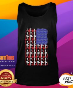 Alt Text: Official USA Guns and Bullets Flag Tank Top featuring a patriotic design with firearms and American flag elements.