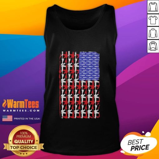 Alt Text: Official USA Guns and Bullets Flag Tank Top featuring a patriotic design with firearms and American flag elements.