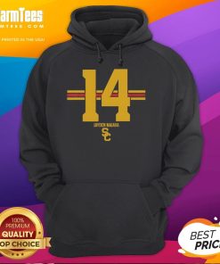 Alt Text: Official USC Trojans Football Jayden Maiava hoodie featuring name and number stripes in team colors.